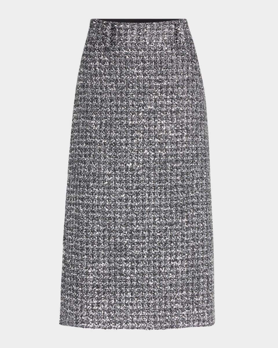 Metallic Tweed Midi Pencil Skirt